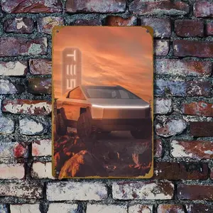 Tesla Cybertruck Metal Aluminum Sign, 12x8 Inch Iron Weather-Resistant Wall Art, Vintage Style Carved Poster for Wall Decor