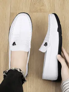 Men's Soft Rubber Sole Velcro Casual Slip On Moccasin PU Leather Shoes, Lightweight Breathable Footwear for Outdoor Activities and Everyday Wear