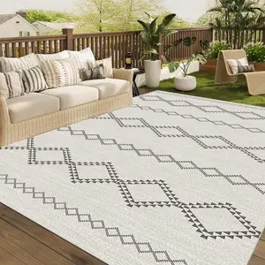 Geometric Abstract Pattern Outdoor Rug, Waterproof Mat, Reversible Plastic Camping Rug, RV, Porch, Deck, Camper, Balcony, Backyard