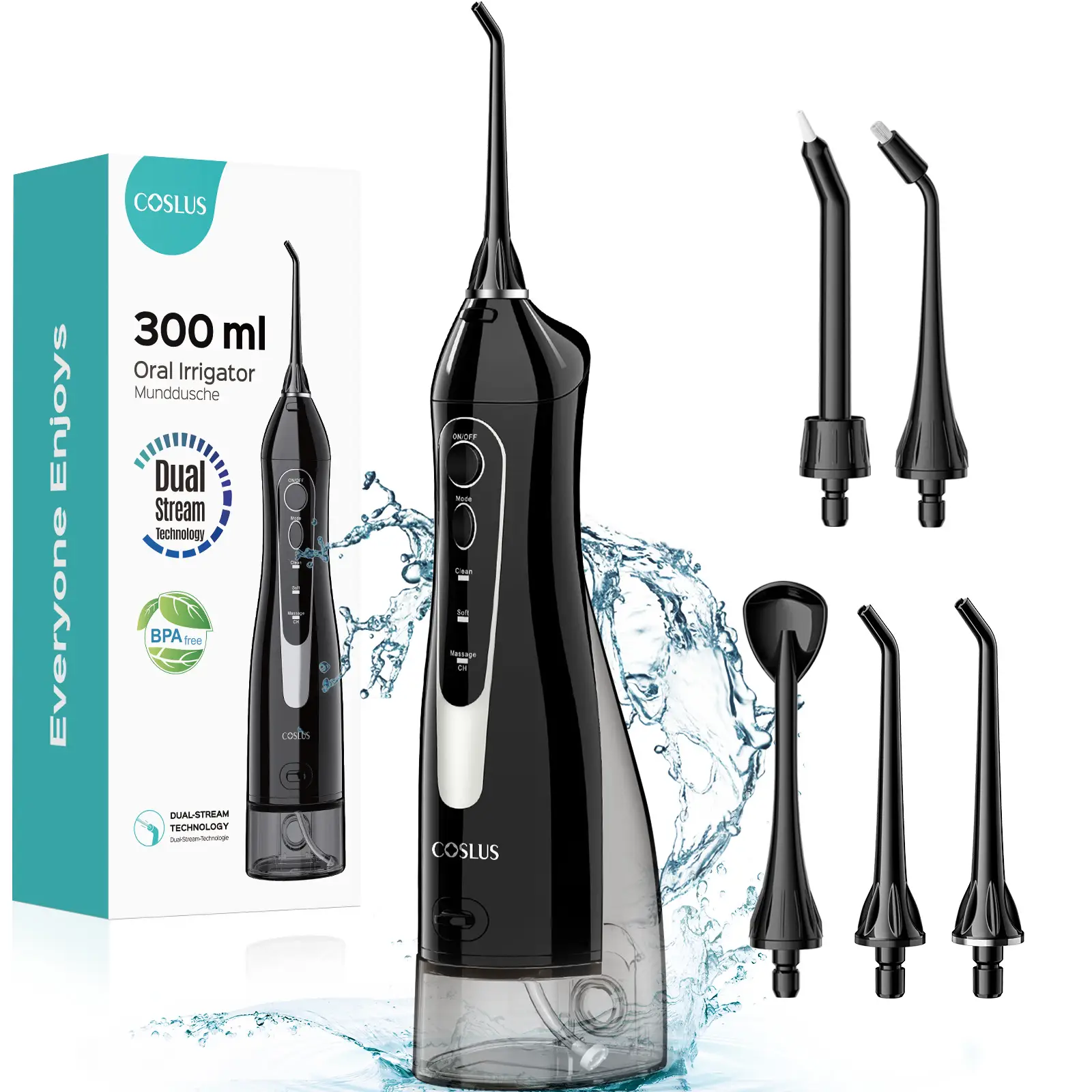 COSLUS C20 C50 Cordless MultiMode Dual Thread Oral Irrigator, Rechargeable Water Flosser, Professional Dental Teeth Irrigator, Teeth Cleaning Tools, P