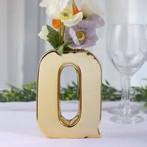Ceramic Letter "Q" Vase Shiny Gold Plated 6" - Stylish Bud Planter Pot for Table Centerpieces