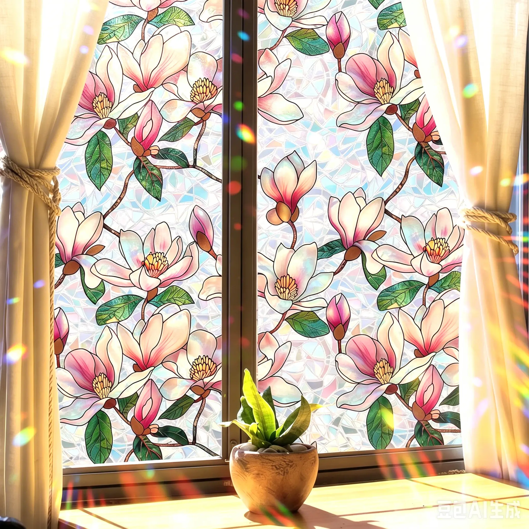 Stained Glass Window Film,Window Privacy Films,Rainbow Glass Decals Stickers for Home Anti UV 17.7" x 39.4"