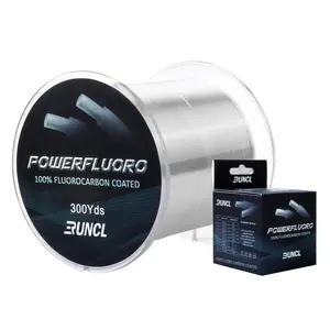 RUNCL Fluorocarbon Fishing Line, PowerFluoro Clear Ice Fishing Leader Line - Virtually Invisible, Faster Sinking, Extra Sensitivity, 300yds, 5-32lb Break Strength, PE Material, Fishing Gifts, RUNCL
