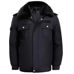 Men's Cotton Thermal Security Uniform Jacket - Shell Fabric, Pockets, Reflective Sleeves, Cold-Proof Short Winter Coat, Personalized Multi-Functional Duty Workwear Set