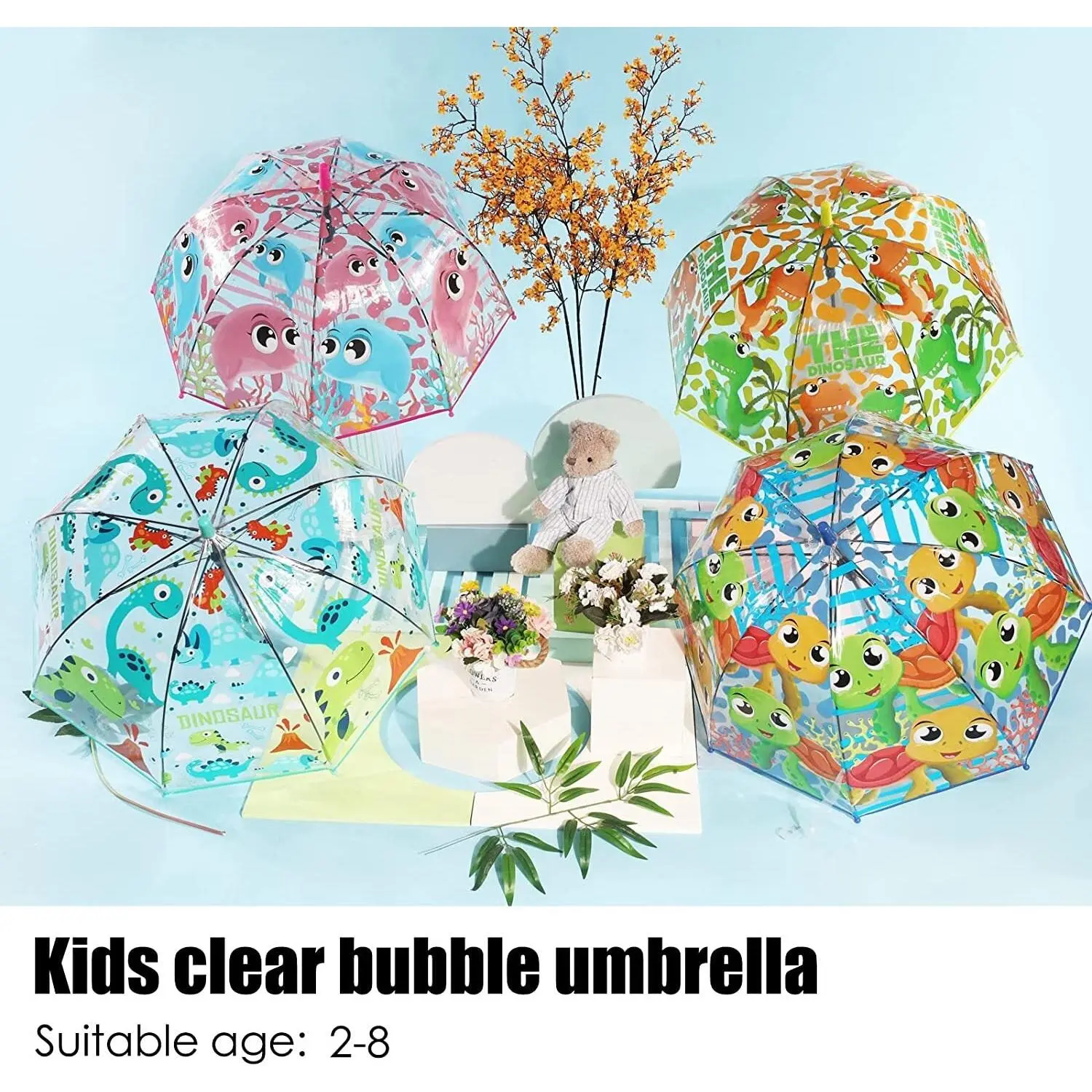 Kids Clear Transparent Umbrella Easy Grip Handle, Dome Bubble Kids Umbrella NEW