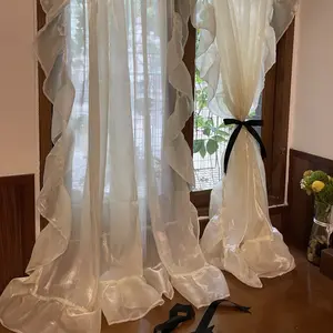 Silk Velvet Drapes with French Piped Hem, Light Translucent Voile Curtains for Bedroom Balcony Windows, Elegant Rokoko Style Window Treatments, Room Decor Curtain, Upgrade Curtain