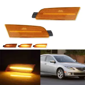 2PCS Amber Lens Sequential Amber LED Front Side Marker Turn Signal Lights For Mazda 6  2009 2010 2011 2012 2013 Replace OEM MA2570105, MA2571105, GS3L515F0B, GS3L515E0B