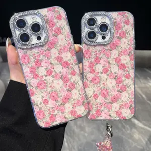 Spring New iPhone 16 Pro Max Case, Soft Rose Design, Full Coverage Lens Protection, Stylish Women's Phone Cover with Bracelet, Cellphone