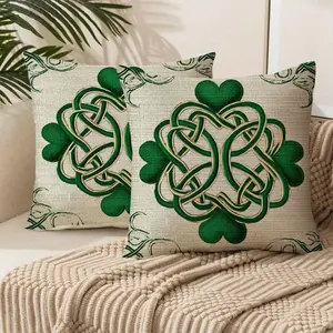 2pcs Irish St. Patrick's Day pillowcase for outdoor terrace pillars printed four-leaf lucky Charm strawberry pillowcase, double-sided printing, polyester, pillow, 18X18 inches