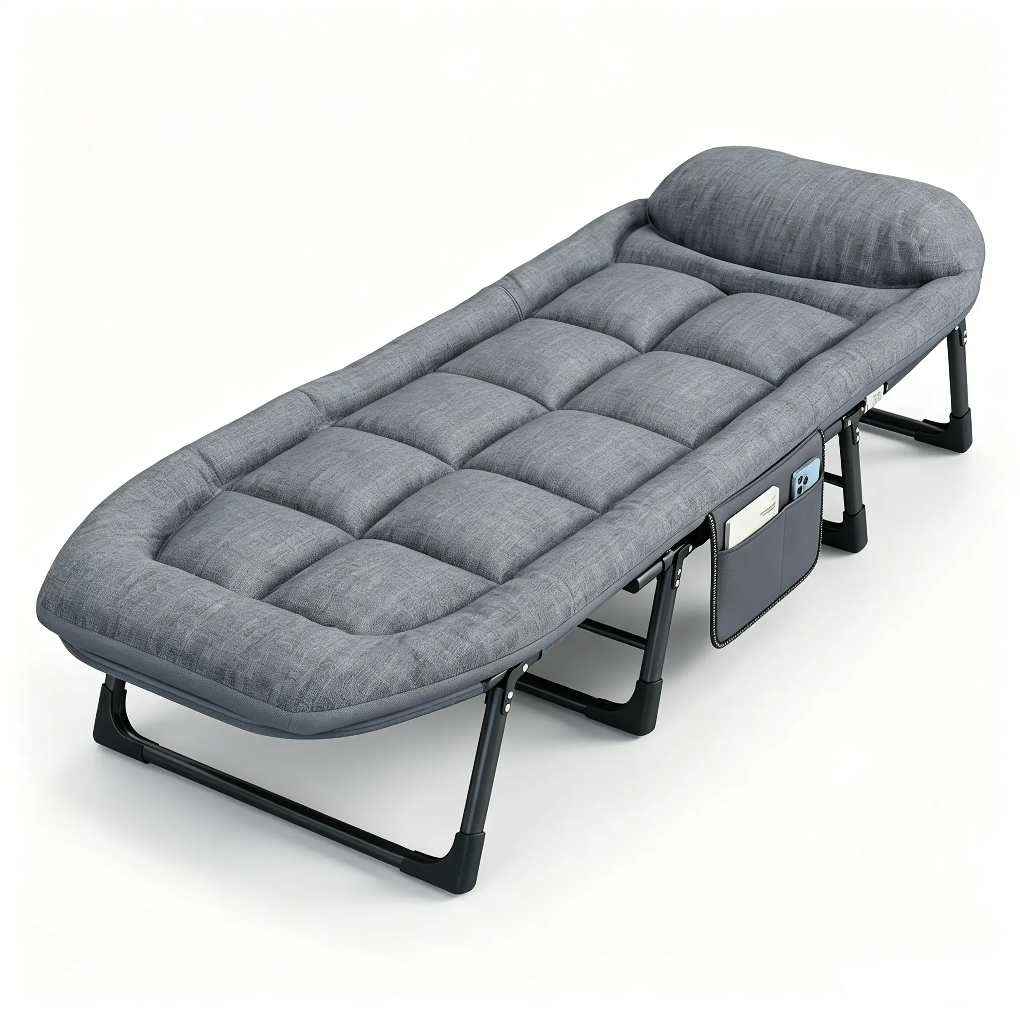 6-position adjustable folding bed with a sturdy steel frame and a soft padded mattress. Ideal for quick naps in the office or outdoor camping, and easy to carry. SummerVibes. summerwins