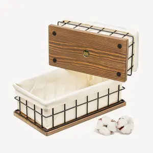 Baobab Workshop Walnut Wood & Wire Baskets - Versatile Storage for Bathroom, Kitchen, Office - Handcrafted Organizing Crates, Farmhouse Style