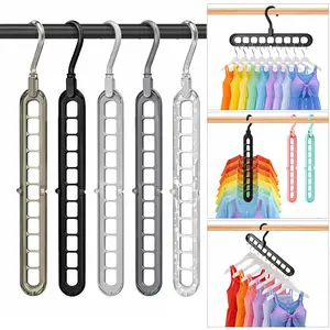Folding Hangers 5-Pack, Plastic Rotatable Clothes Hanger with 9 Anti-Slip Holes, Space-Saving Foldable Closet Organizer in 5 Colors for Efficient Hanging, Apartment Accessories