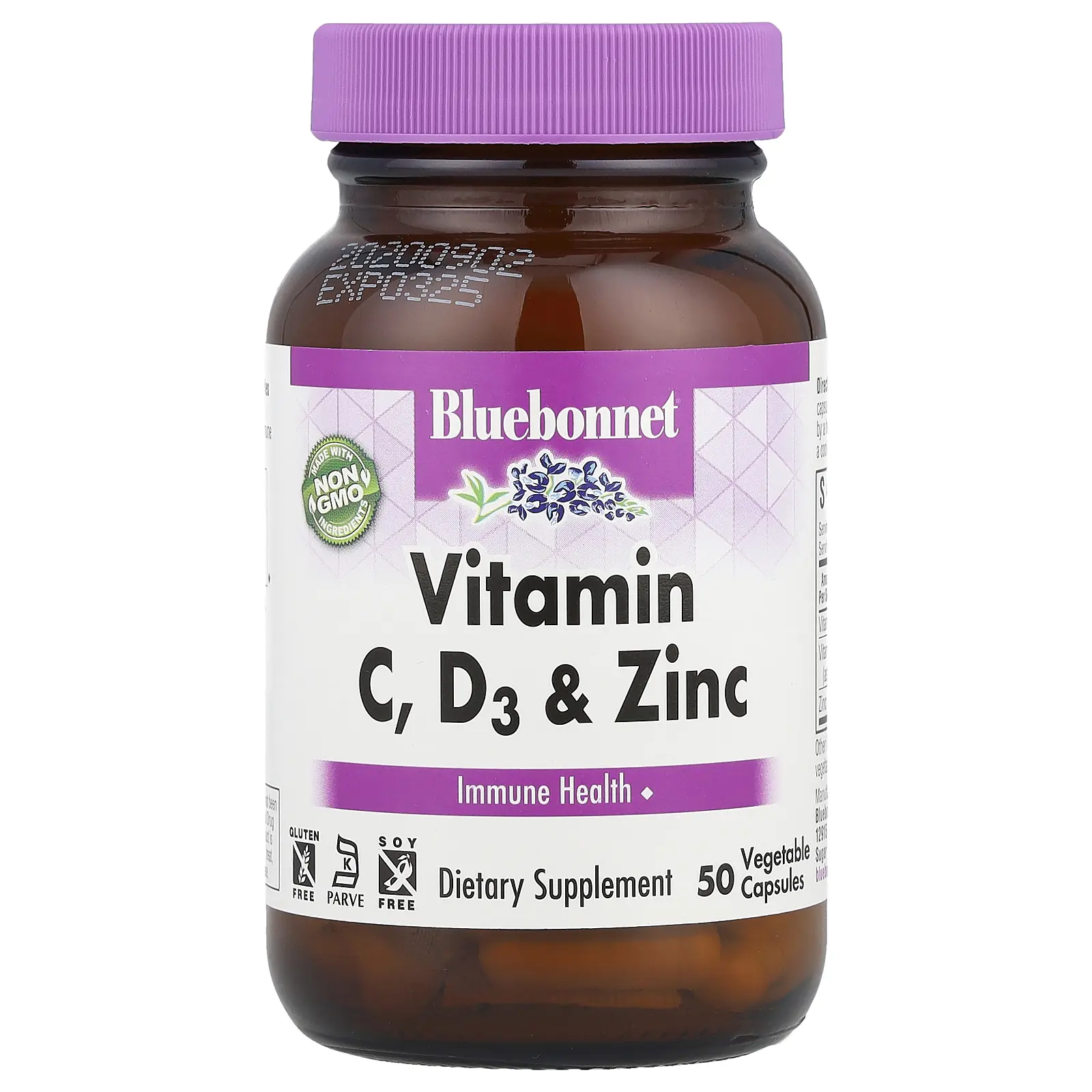 Bluebonnet Nutrition Vitamin C, D3 & Zinc, 50 Vegetable Capsules