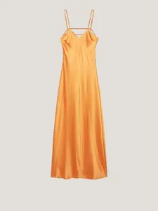 Women's Spring Summer Fashion Minimalist Satin Texture Sleeveless Spaghetti Strap Sexy Midi Dress, Elegant A-Line Design, Perfect for Parties and Casual Wear, Elegant Party Apparel