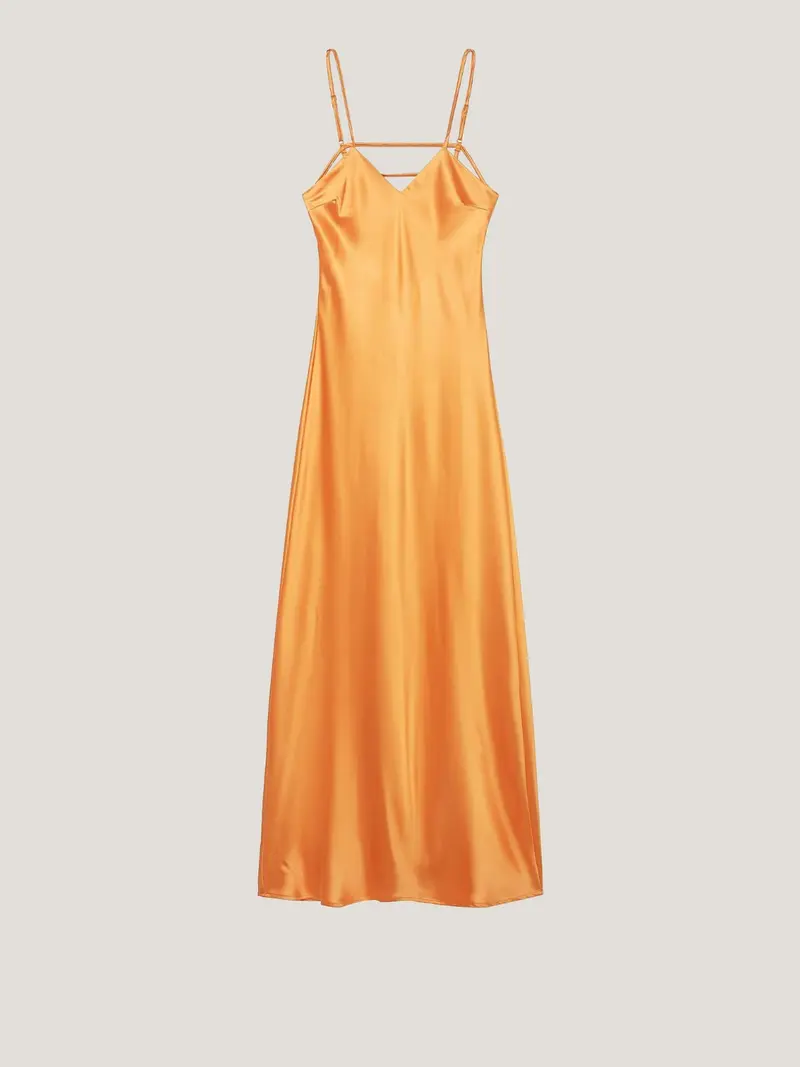 Orange satin wedding guest dress - TikTok Shop