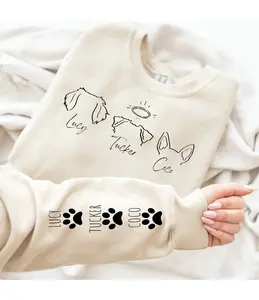 Personalized Dog Ears Sweater Hoodie Tshirt, Custom Dog Mom Shirt, Gift for Women and Men (There are 3 options: Hoodie, Sweatshirt, T-shirt)