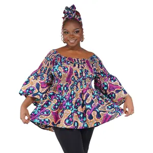 African Ladies Smocked Peplum Blouse | One Size