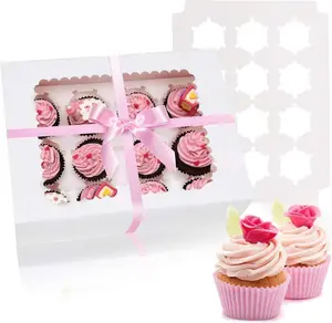 6 Pack Cupcake Boxes Hold 12 Standard Cupcakes,  Grade Cupcake Holders Bakery Carrier Boxes with Windows and Inserts for Cupcakes, Muffins and Pastries