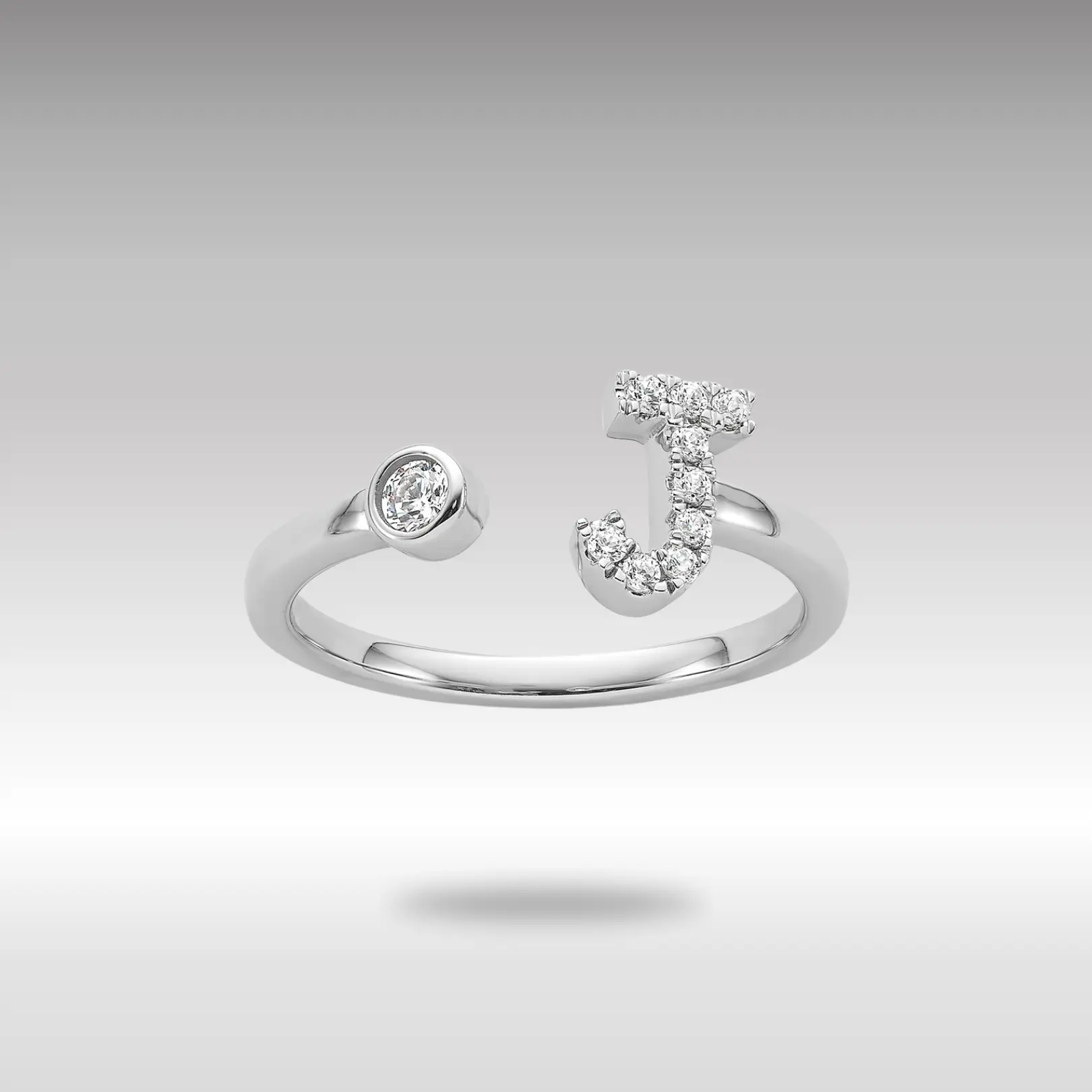 White 14K Gold Lab Grown Diamond VS/SI FGH Initial J Adjustable Ring Model-RM10277J-017-WLG