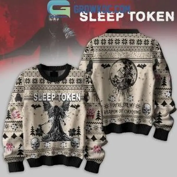 Men's Stylish Sleep Token Knitted Christmas Sweater, "Weapon Of Choosing" Ugly Sweater Graphic, Casual Polyester-Spandex Top, Menswear, Tops, Classic, Round Neck, Casual Knit, Heat-Dye, Poly-Spandex, Multi-Size, All-Over Print, Digital Print, Knitwear, Cl