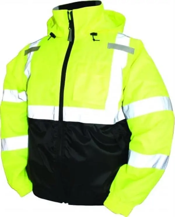 Men's Bomber II High-Visibility Waterproof Jacket - Medium Lime Green J26112.MD, Work Wear with Reflective Tape, Conceal Dirt Outer Shell