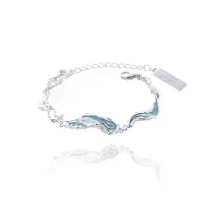 "Heart of the Ocean" bracelet niche design French blue irregular texture cold style fashionable all-match open bracelet couple bracelet