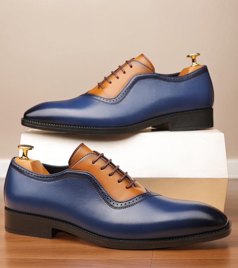 Men's Two-Tone Brogue Oxford Dress Shoes, Blue & Brown Formal Leather Shoes68625