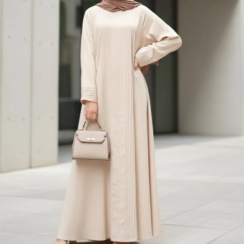 Women's Islamic Solid Color Belted Serene Pleated Georgette Abaya, Loose Full-Length Modest Fashion Casual Abaya (MA254), Solid Color Abaya, Belted Abaya