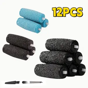 12pcs Compatible Electric Foot File Replacement Refill Rollers - Ultra Coarse/ Coarse Heads Suitable for Pedicure Devices, Wet/Dry Use, Plug-Free Operation, Compatible with Foot File & for Spa Remover headband