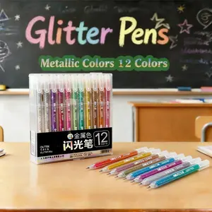 12-Pack Glitter Gel Pens – Metallic Colors, Smooth Writing, Non-Toxic & Waterproof, Vibrant Glitter Pens for Kids Coloring Books, Journals & Crafting