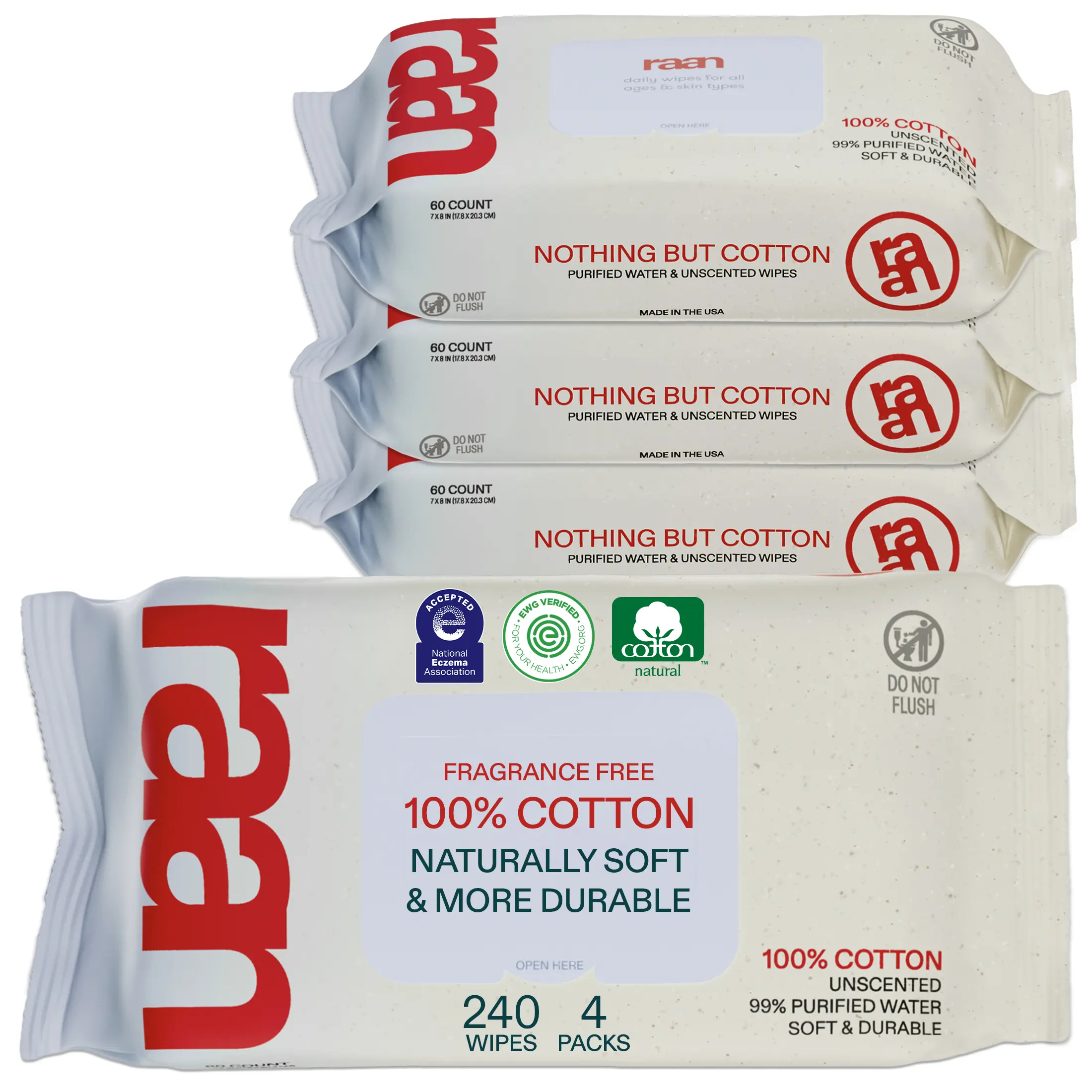 Nothing But Cotton Water Wipes, 240 Count, 4 Packs