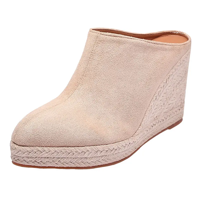 Women's Boho Slip-On Closed Toe Espadrille Wedge Mules - 4 in High Heel Platform Lift, Faux Suede Backless Slides, Casual Daily Summer Vacation Wear