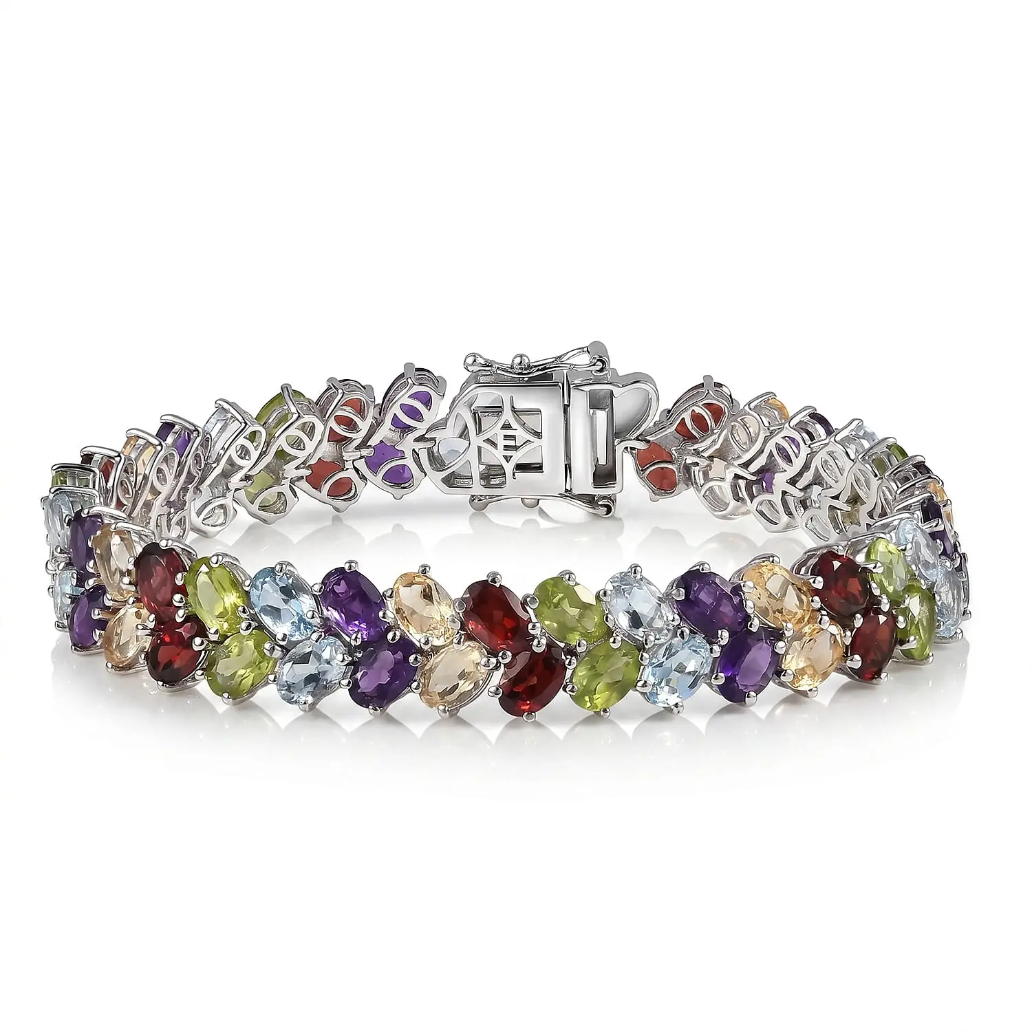 EverTrue African Amethyst Chevron Bracelet in Platinum Bond (6.50 In) 27.00 ctw