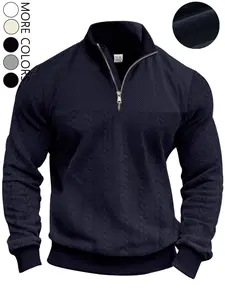 Men's Half-Zip Soft Fabric Pullover Sweater, Textured Knit Knitwear Stand Collar, Soft Warm Fitted Long Sleeve Casual Top, Multi-Color Options, Fall Winter Daily Wear