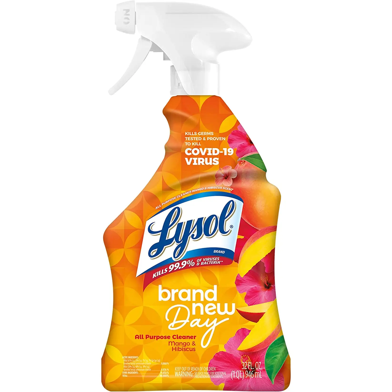 Lysol All-Purpose Cleaner, Sanitizing and Disinfecting Spray, to Clean and Deodorize, Mango & Hibiscus Scent, 32Oz Lysol