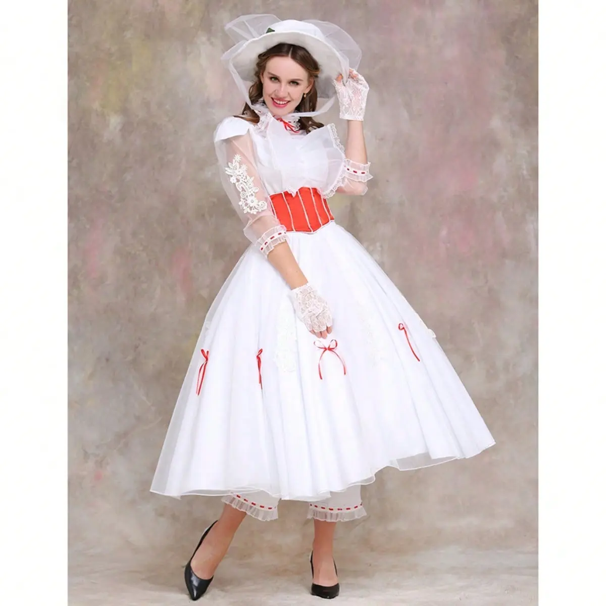 Women's Classic Nanny Costume Dress Set, Elegant Long Sleeve Gown with Accessories for Halloween and Stage Performances, Plus Size, Women's Clothes, Hip, Halloween Costume, 3Xl, Hand Wash, Holiday, Fabric, Comfortable, Polyester Fabric, Tailored Silhouett