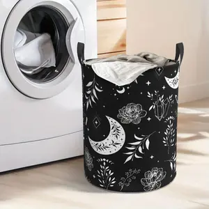 Celestial Moon and Floral Laundry Hamper  Portable Storage Hamper with Sturdy Handle， Oxford Cloth， Easy to Store and Collapsible Design， Laundry Baskets