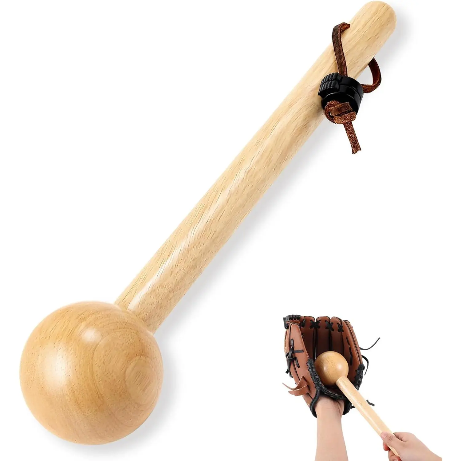 Baseball & Softball Glove Mallet-12 Inch Wooden Hammer with Leather Rope, Durable Glove Pocket Break-in Tool