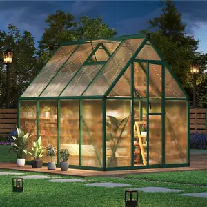 GAOMON 6×7 FT Outdoor Greenhouse, Large Walk in Greenhouses for Outdoors and Garden Planting, Polycarbonate Green House with Enhanced Aluminum Frame and W/Lockable Push Door, Green