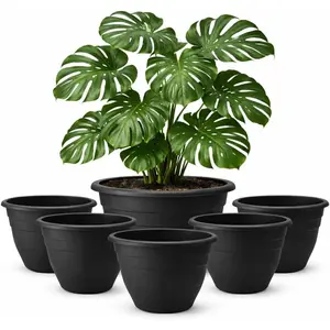 6 Pack 16 Inch Large  Pots Outdoor,Heavy Duty Plastic Planters with Drainage Holes,Lightweight Black Flower Pots for Indoor Outdoor ,Patio,Garden & Trees