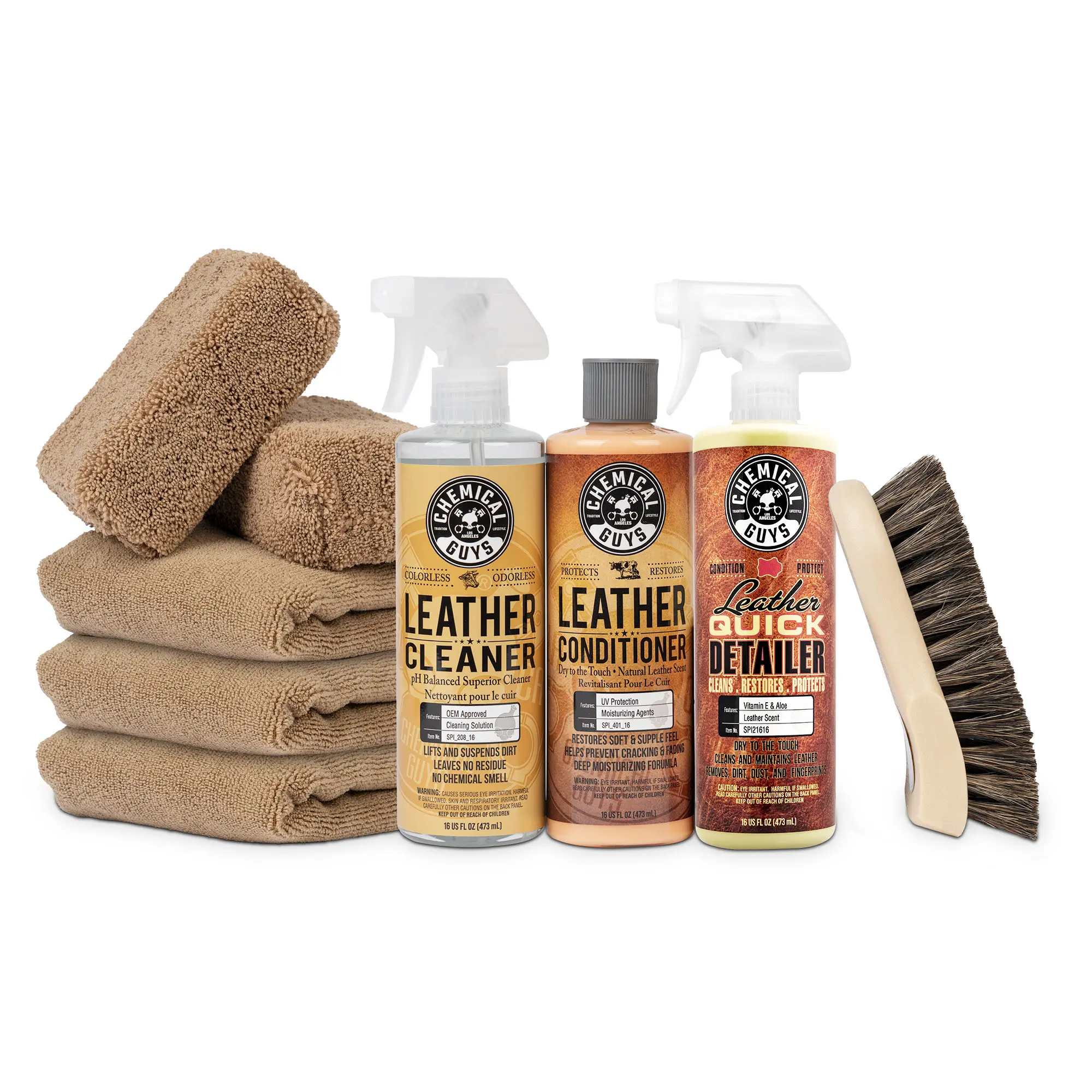 Chemical Guys Complete Leather Care Detailing Set - Automotive Interior Care Kit with Dashboard Leather Cleaner, Microfiber Cloth, Professional Supplies, Car Detailing Tools