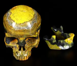 Gemstone 5.0" Bumble Bee Jasper Carved Crystal Detachable Skull, Crystal Healing