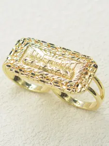 14k Last Supper Texture Two-Finger Statement Ring, Unisex Daily Commute Jewelry, Perfect Gift for Holidays and Parties