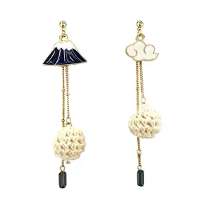 Asymmetrical Crystal Pom-pom Earrings | Elegant Snow Mountain and Cloud Pattern, Versatile Long Design for Daily and Party Occasions, Titanium Alloy with Silver Post