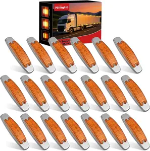 Nilight 20 Pack 6.3 Inch Rectangle Amber Side Marker Lights 12 LED 3 Functions (High/Low/Strobe) IP67 Waterproof Stainless Steel Chrome Bezel 12V Surface Mount for Truck Trailer RV SUV Boat