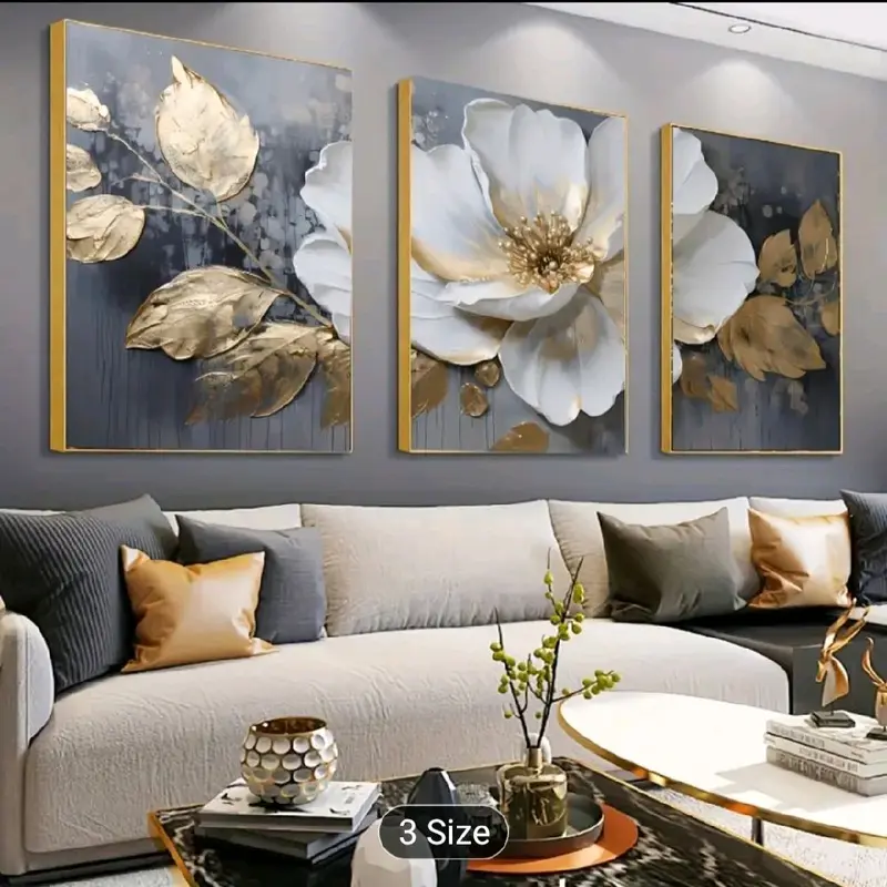 3pcs with frame --Abstract floral theme canvas wall art framed painting, 2D flat surface, suitable for indoor Easter, Mother's Day, Mardi Gras, St. Patrick's Day luxury decoration for him/her, bedroom, living room, bathroom, home office aesthetic decorati