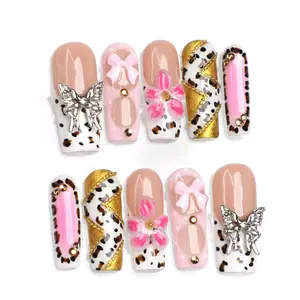 PG48 MuseMood Nails Romantic Spots 100% Handcrafted 3D Press-On Nails | Reusable, Long-Lasting, Salon-Quality PG48