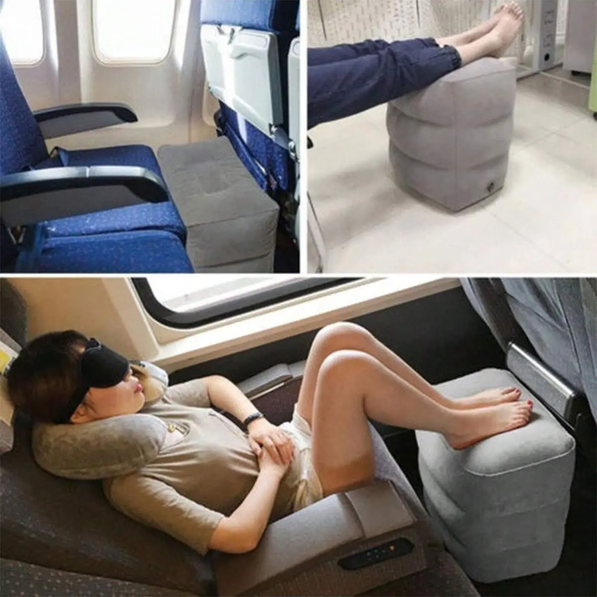 PVC Flight Sleep Footrest Pillow with Cushion, Airplane Car Bus Rest Cushion, Inflatable Travel Footrest Pad, Leg Support for Trains Planes Students, Convenient, Compact Storage, Ergonomic Design