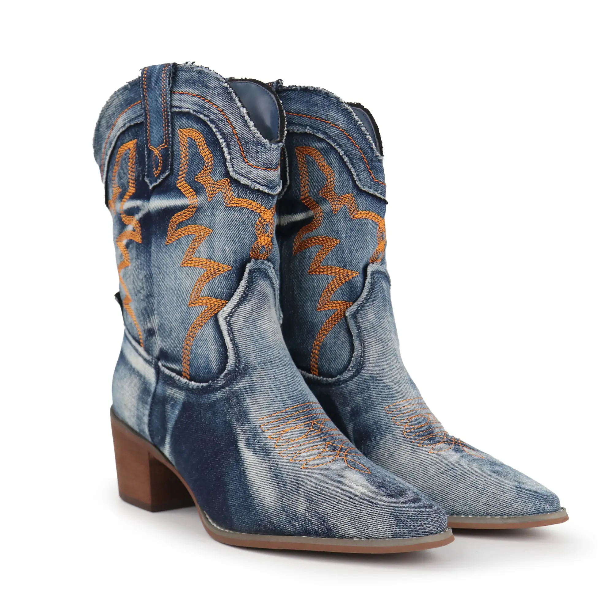 Hawkwell Women's Western Style Embroidered Cowboy Booties - Pointed Toe, Chunky Block Heel, Pull-On Ankle Footwear