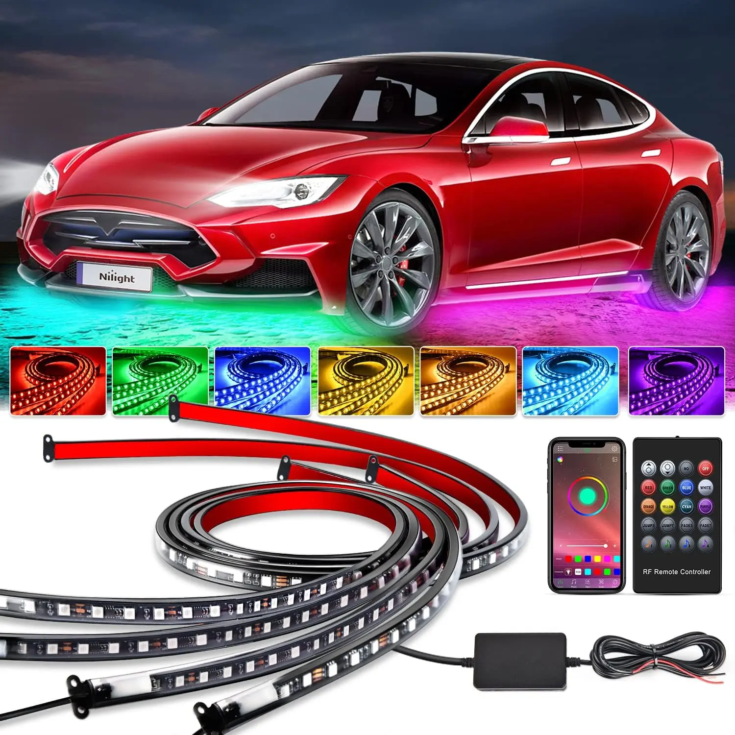 Nilight 4Pcs Car Underglow Neon Accent Strip Lights 256 LEDs RGB Multi Color DIY Sound Active Function Music Mode with APP Control and Remote Control Underbody Light Strips  dealsforyoudays, Car Light Embellishments, Cars summervibes,